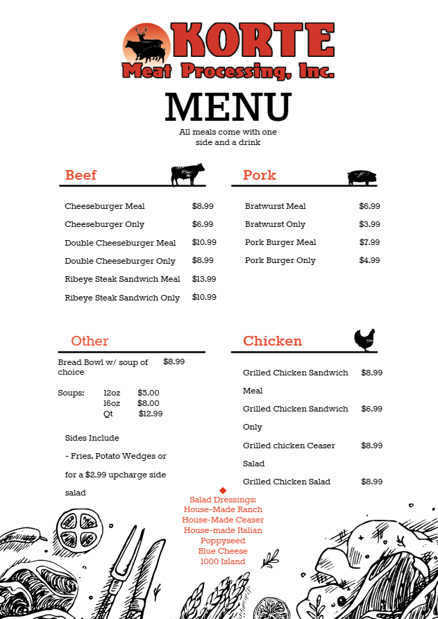 Korte Meats Lunch Menu