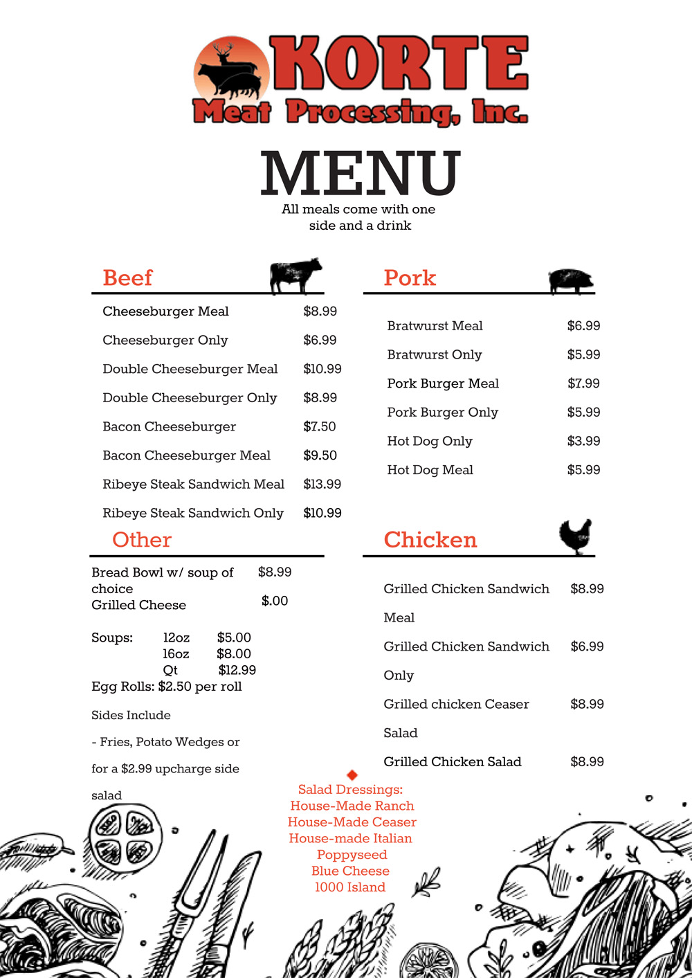 Korte Meats Lunch Menu Updated 7-14-25