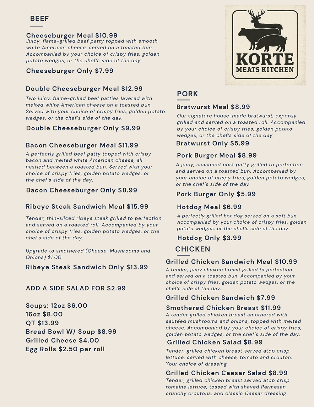 Korte Meats Lunch Menu Updated 6-26